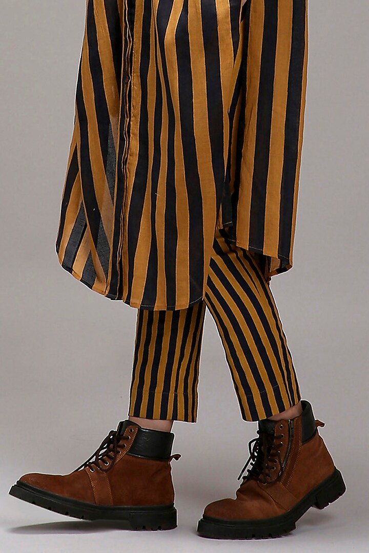 Tan Brown Handwoven Cotton Printed Pants by Mati at Pernia's Pop Up Shop