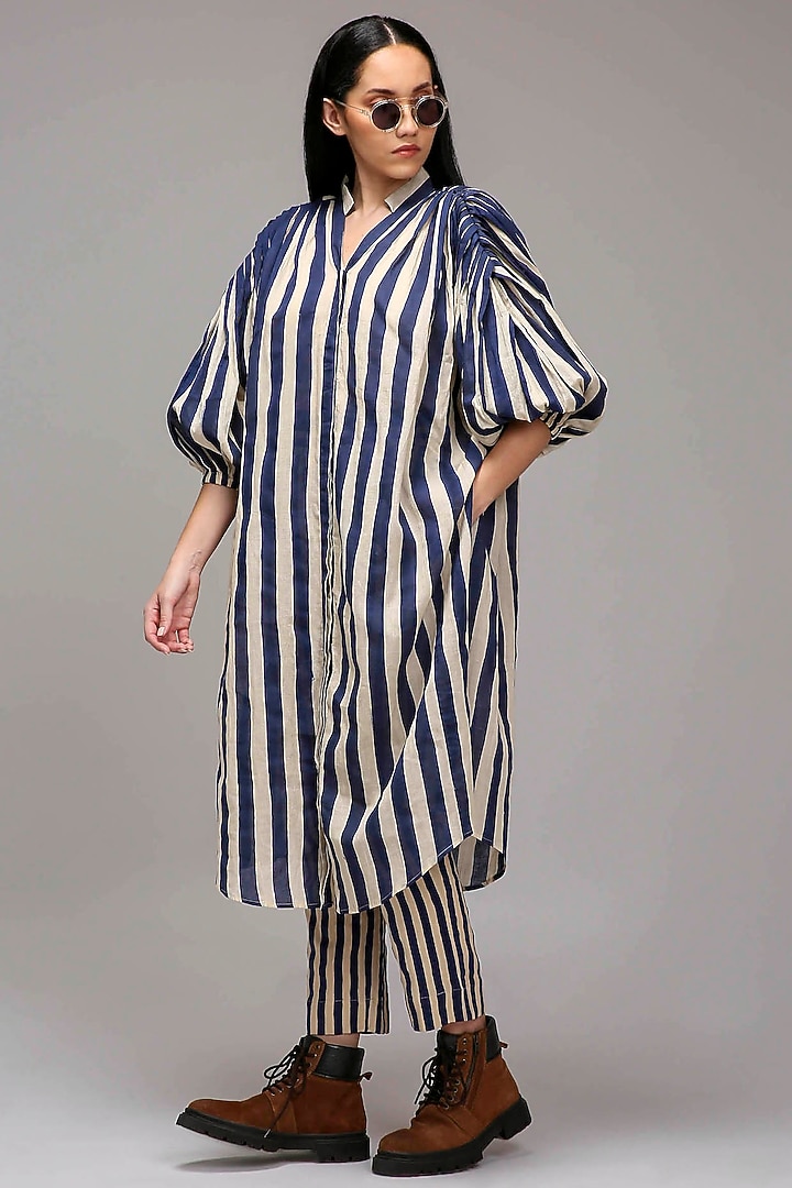 Off-White Handwoven Cotton Printed Tunic Set by Mati at Pernia's Pop Up Shop