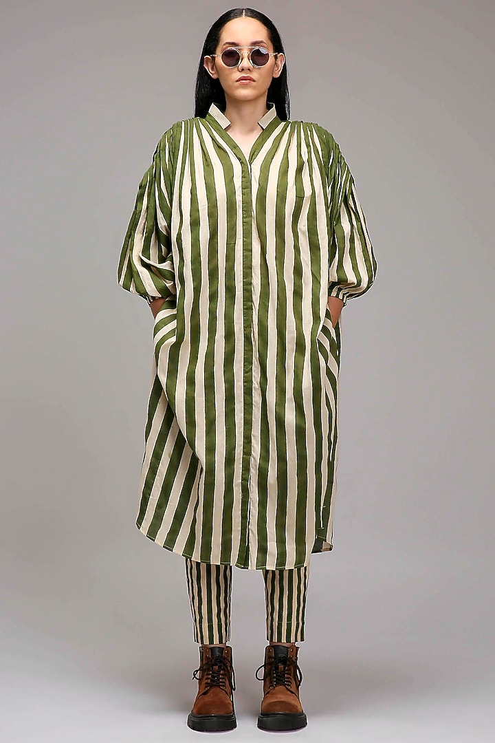 Off-White Handwoven Cotton Printed Tunic Set by Mati at Pernia's Pop Up Shop