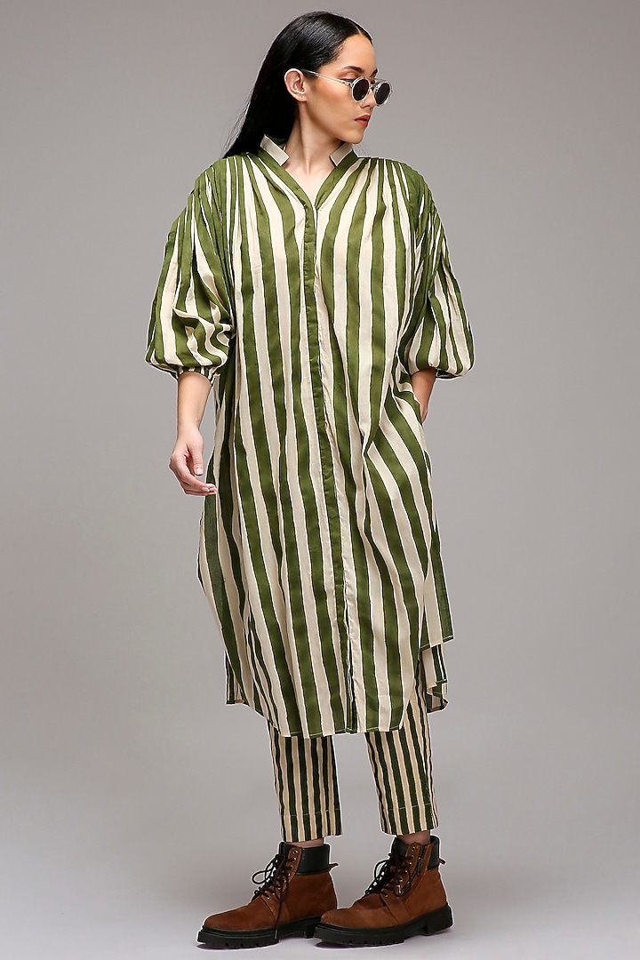 Off-White Handwoven Cotton Printed Tunic Set by Mati at Pernia's Pop Up Shop