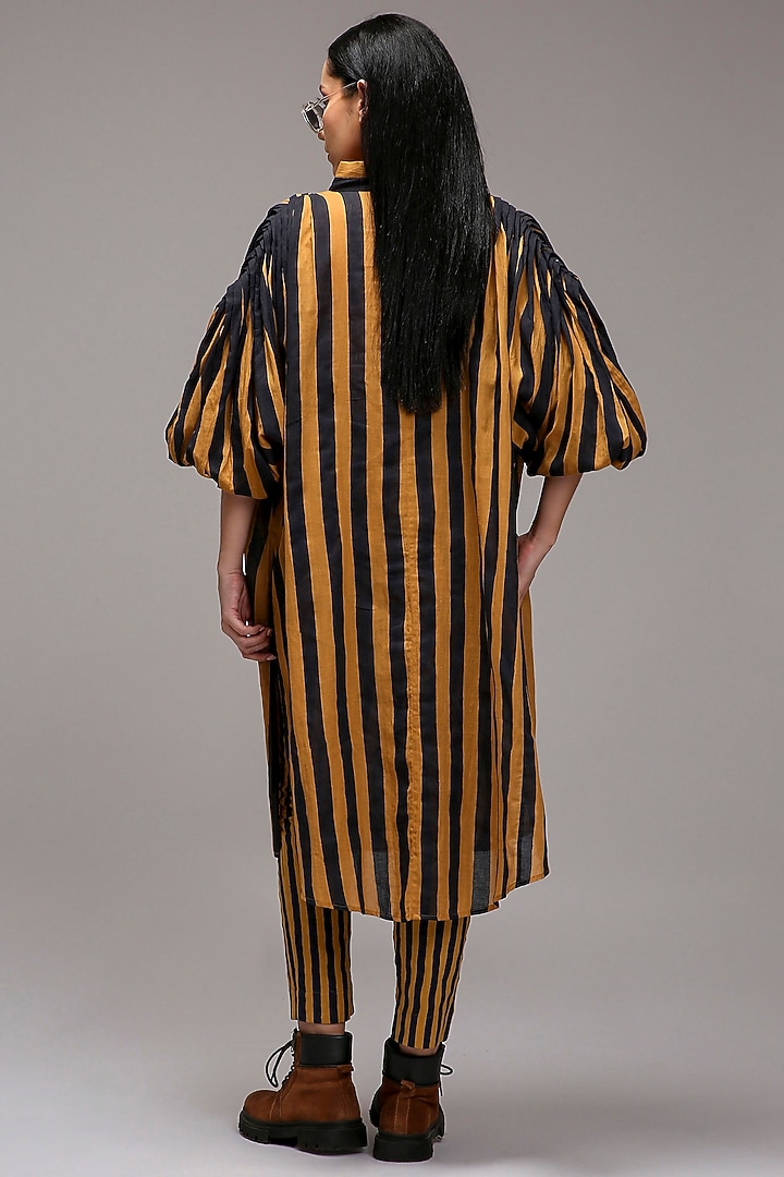 Tan Brown Handwoven Cotton Printed Tunic Set by Mati at Pernia's Pop Up Shop