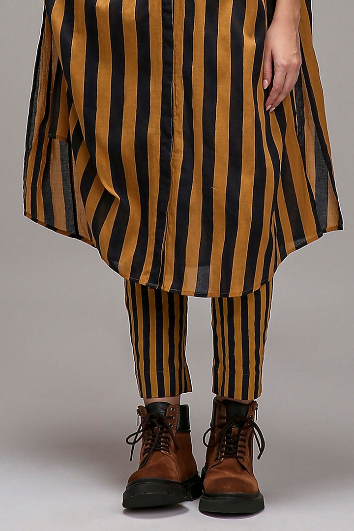 Tan Brown Handwoven Cotton Printed Tunic Set by Mati at Pernia's Pop Up Shop