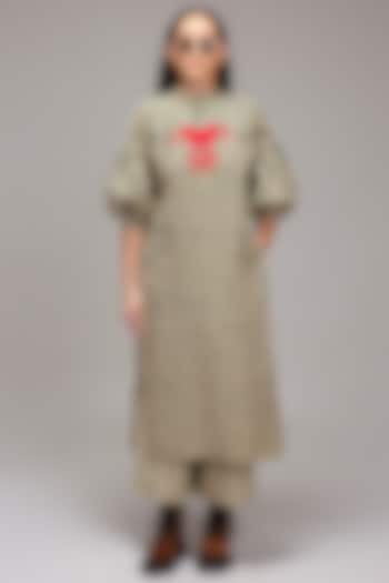 Off-White Handspun Cotton Embroidered & Printed Tunic by Mati at Pernia's Pop Up Shop