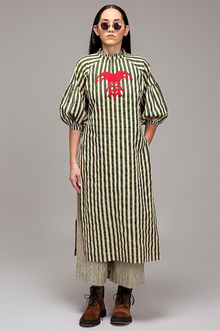 Off-White Handspun Cotton Embroidered & Printed Tunic by Mati at Pernia's Pop Up Shop