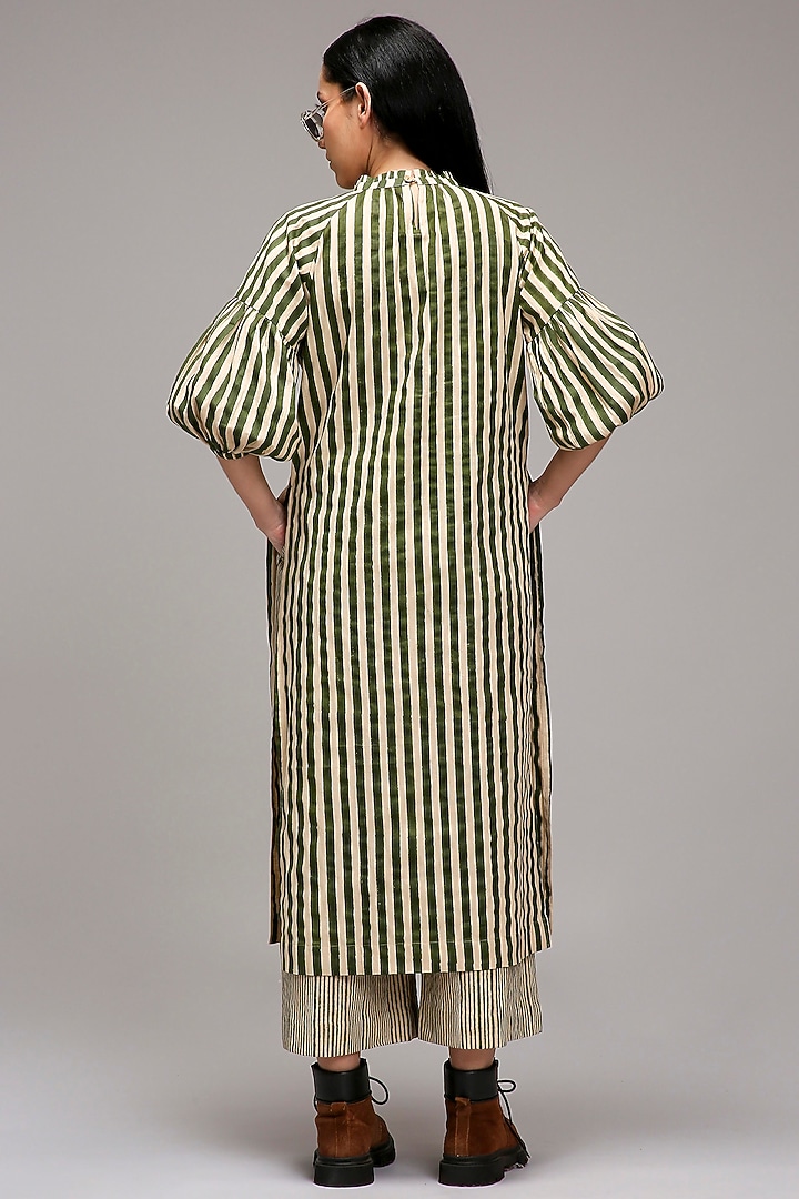 Off-White Handspun Cotton Embroidered & Printed Tunic by Mati at Pernia's Pop Up Shop