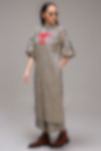 Off-White Handspun Cotton Embroidered & Printed Tunic by Mati at Pernia's Pop Up Shop