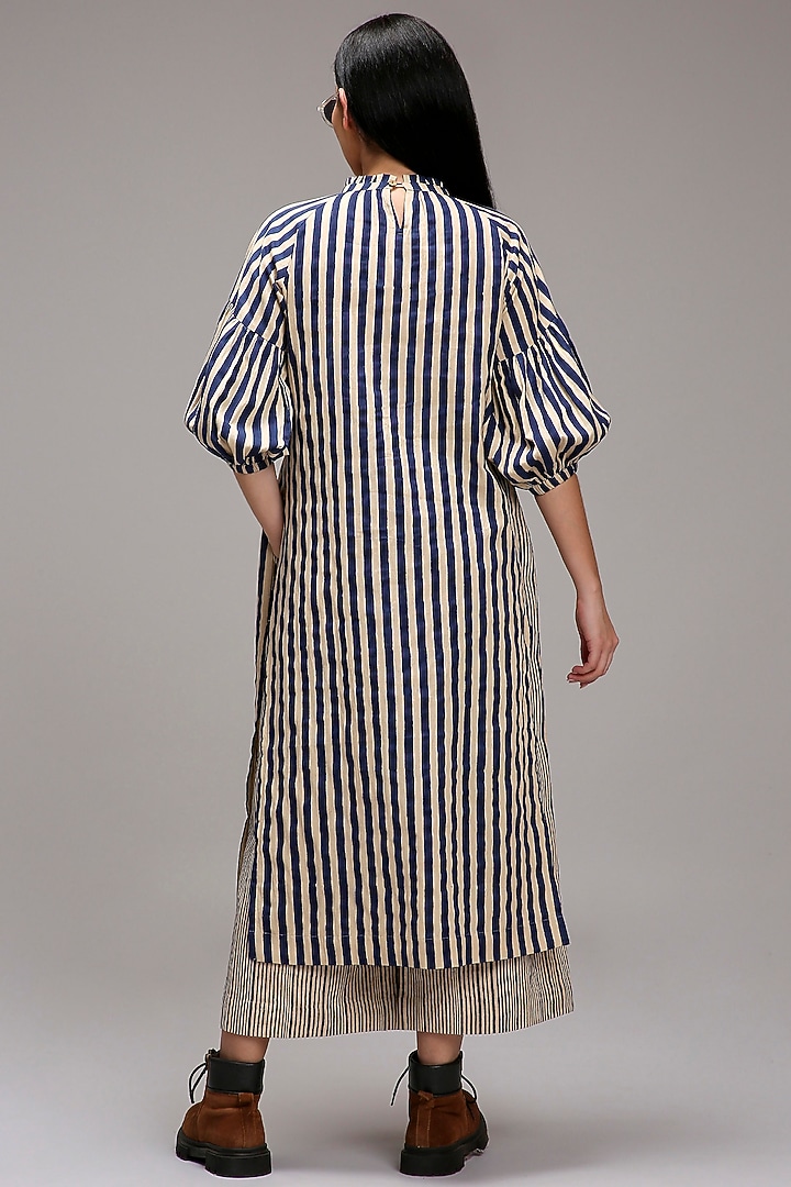 Off-White Handspun Cotton Embroidered & Printed Tunic by Mati at Pernia's Pop Up Shop
