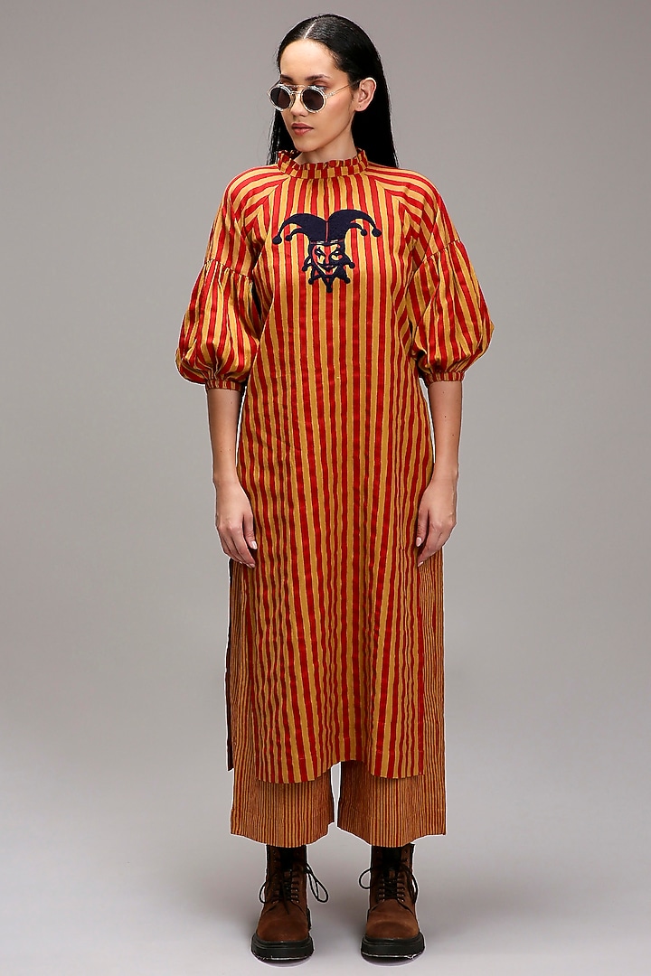 Tan Brown Handspun Cotton Handblock Printed Pants by Mati at Pernia's Pop Up Shop
