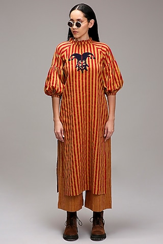 Tan Brown Handspun Cotton Handblock Printed Pants by Mati