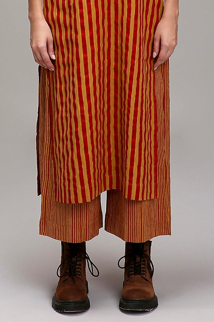 Tan Brown Handspun Cotton Handblock Printed Pants by Mati at Pernia's Pop Up Shop