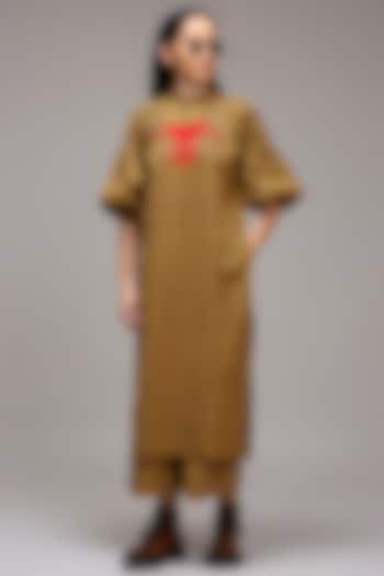 Tan Brown Handspun Cotton Handblock Printed Pants by Mati at Pernia's Pop Up Shop