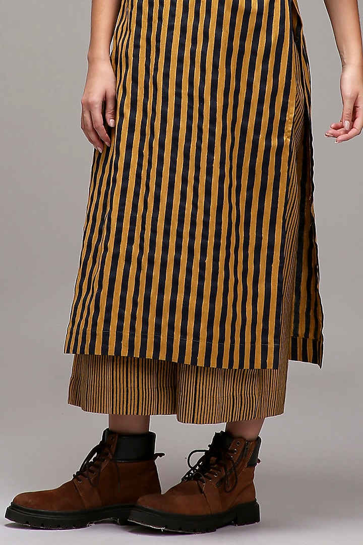Tan Brown Handspun Cotton Handblock Printed Pants by Mati at Pernia's Pop Up Shop