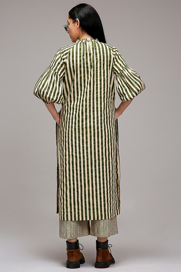 Off-White Handspun Cotton Embroidered & Printed Tunic Set by Mati at Pernia's Pop Up Shop