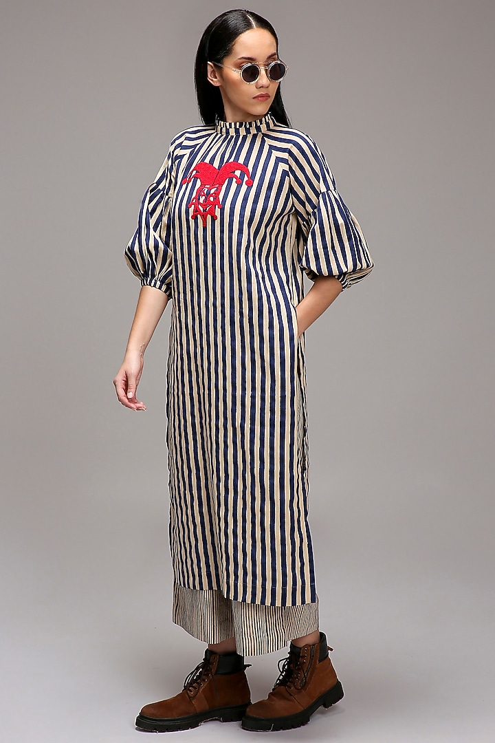 Off-White Handspun Cotton Embroidered & Printed Tunic Set by Mati at Pernia's Pop Up Shop
