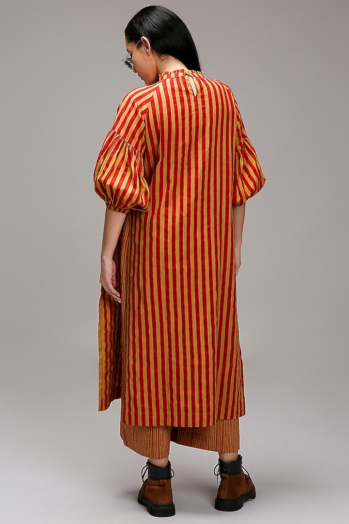 Tan Brown Handspun Cotton Embroidered & Printed Tunic Set by Mati at Pernia's Pop Up Shop