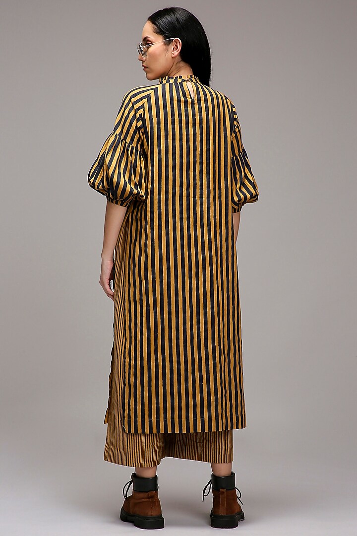 Tan Brown Handspun Cotton Embroidered & Printed Tunic Set by Mati at Pernia's Pop Up Shop
