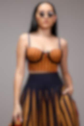 Tan Brown Handspun Cotton Printed Corset by Mati at Pernia's Pop Up Shop