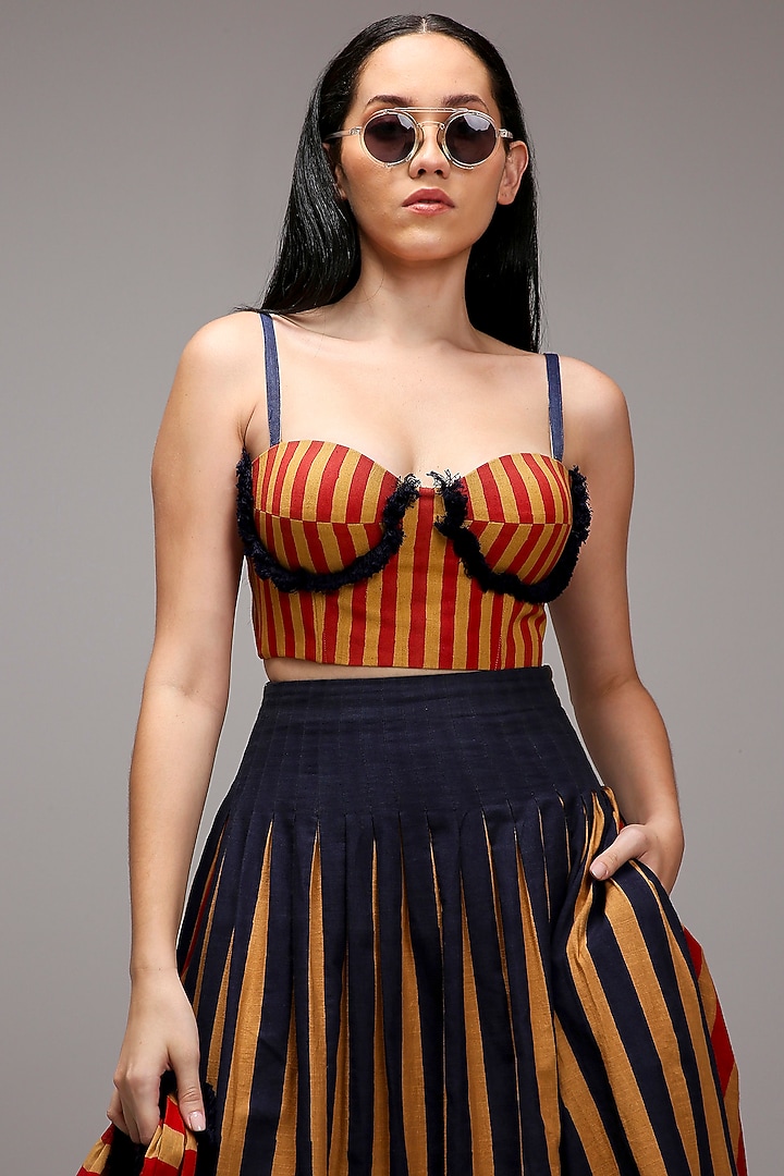 Tan Brown Handspun Cotton Printed Corset by Mati at Pernia's Pop Up Shop