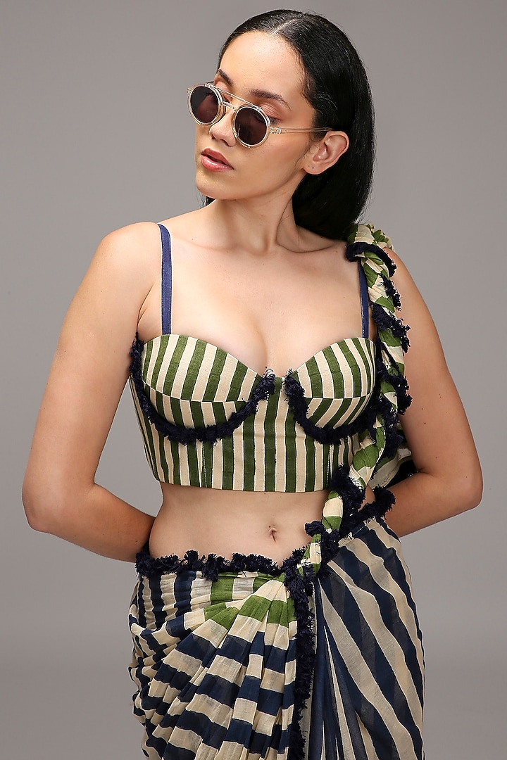 Off-White Handspun Cotton Printed Corset by Mati at Pernia's Pop Up Shop