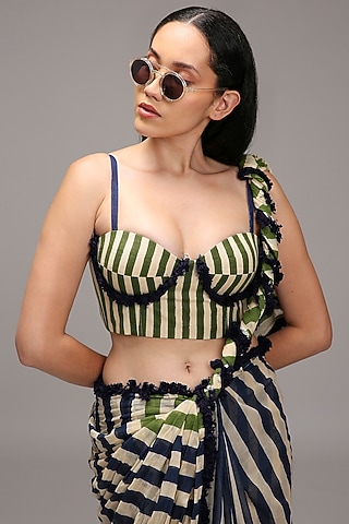Off-White Handspun Cotton Printed Corset by Mati