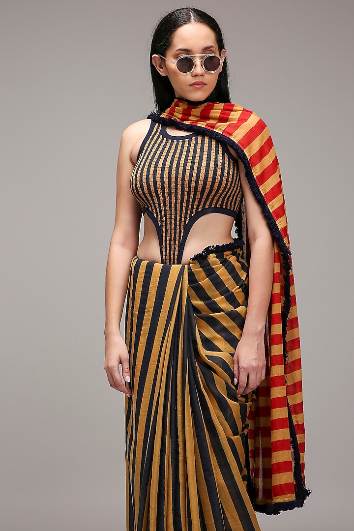 Tan Brown Handwoven Cotton Printed Smocked Bodysuit by Mati at Pernia's Pop Up Shop