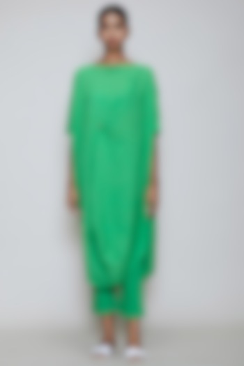 Green Handwoven Cotton Cowl Tunic by Mati at Pernia's Pop Up Shop