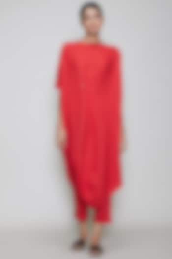 Red Handwoven Cotton Harem Pant Set by Mati at Pernia's Pop Up Shop