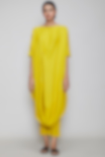 Yellow Handwoven Cotton Harem Pant Set by Mati at Pernia's Pop Up Shop