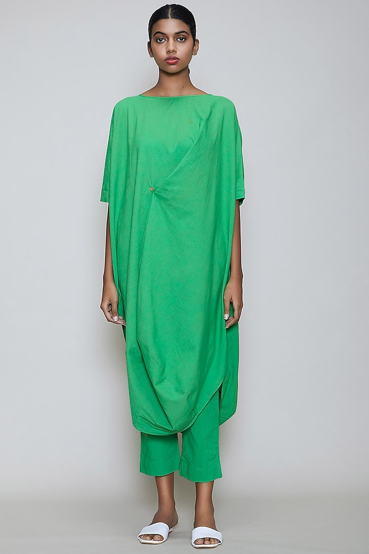 Green Handwoven Cotton Harem Pant Set by Mati at Pernia's Pop Up Shop