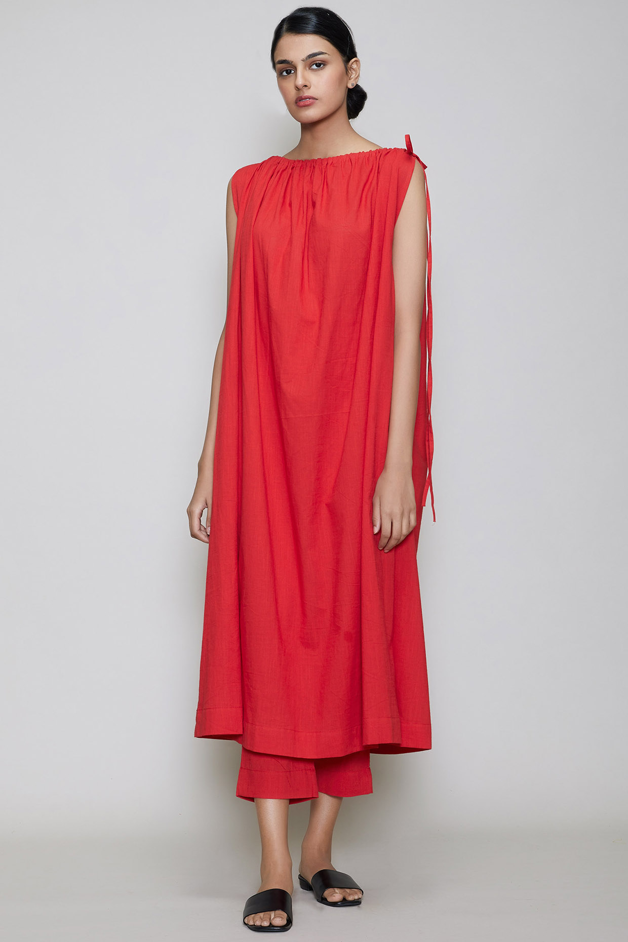 Red Shift Tunic With Drawstrings by Mati at Pernia's Pop Up Shop
