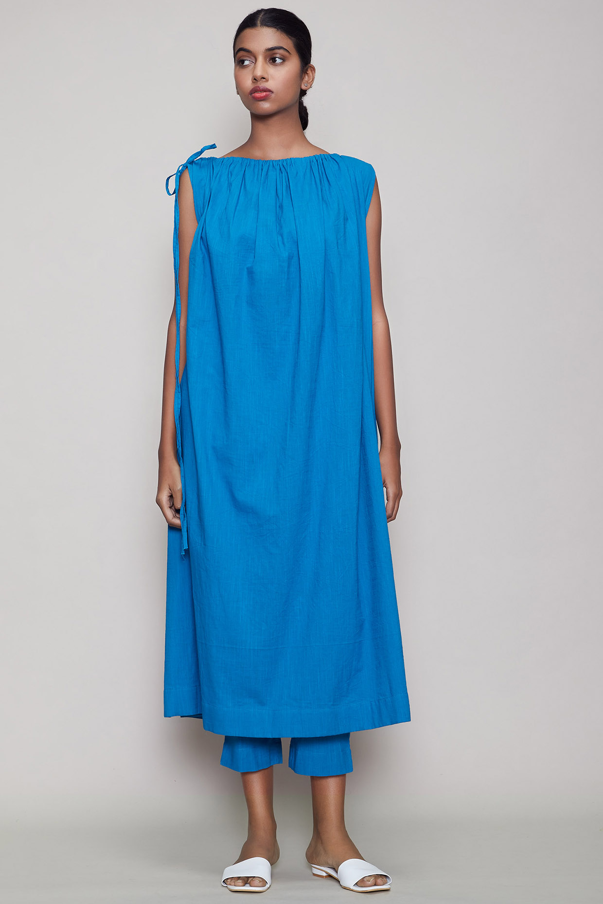 Blue Shift Tunic With Drawstrings by Mati at Pernia's Pop Up Shop