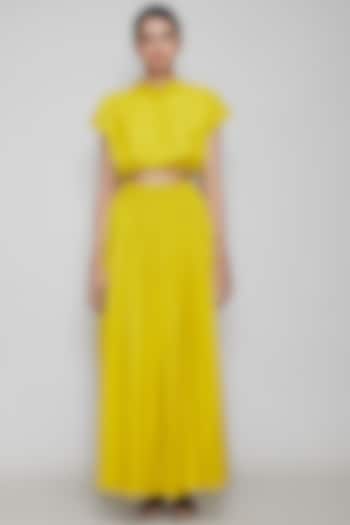 Yellow Straight Fit Skirt With Side Slit by Mati