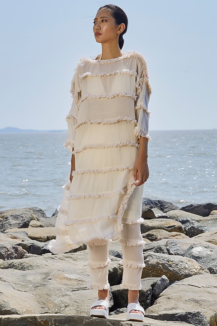 Off-White Cotton Tiered Tunic by Mati at Pernia's Pop Up Shop