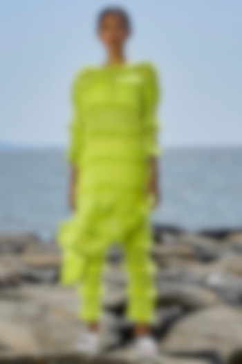 Neon Green Cotton Tiered Tunic by Mati at Pernia's Pop Up Shop