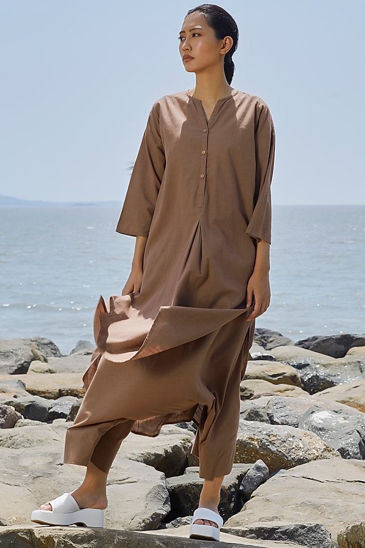 Beige Cotton High-Low Tunic by Mati