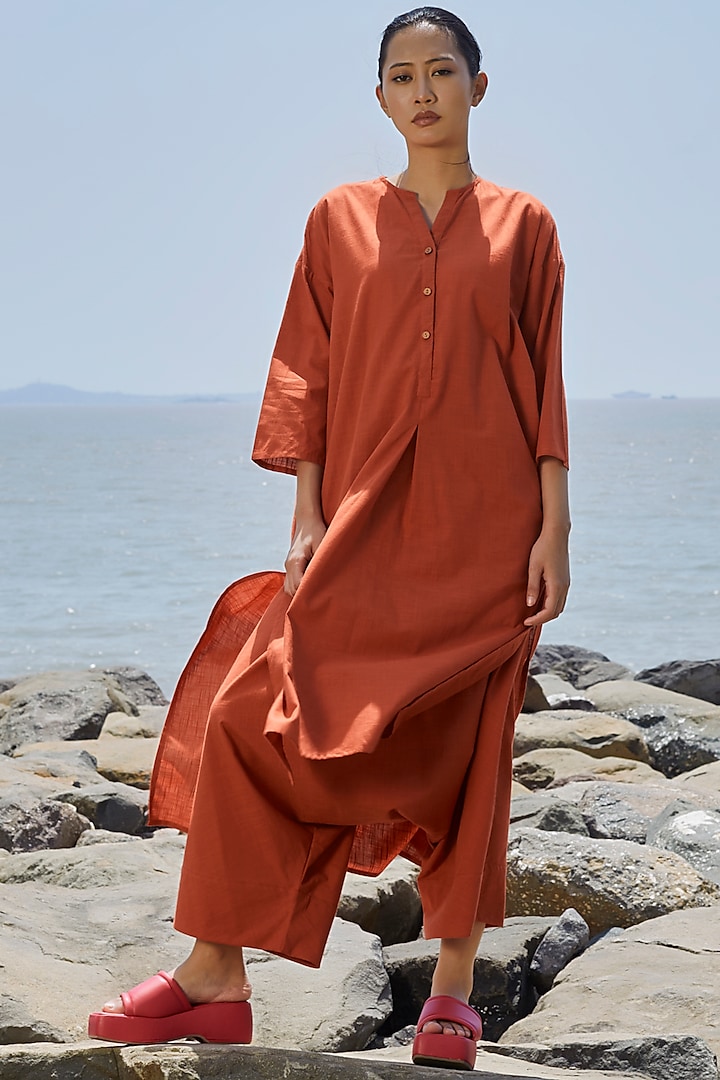 Rust Cotton High-Low Tunic by Mati