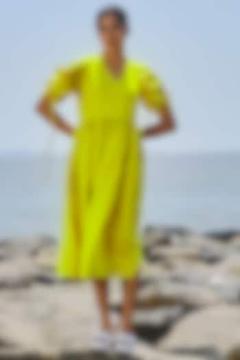 Yellow Cotton Gathered Dress by Mati