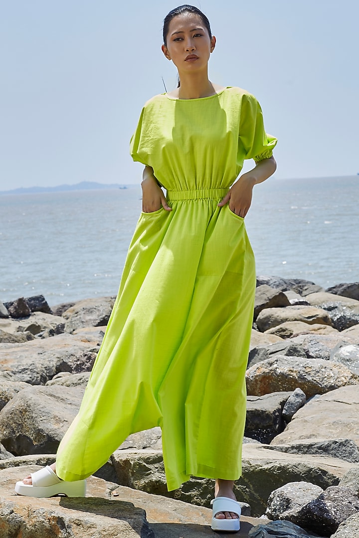 Neon Green Cotton Jumpsuit by Mati