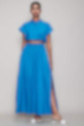 Blue Handwoven Cotton Skirt Set by Mati