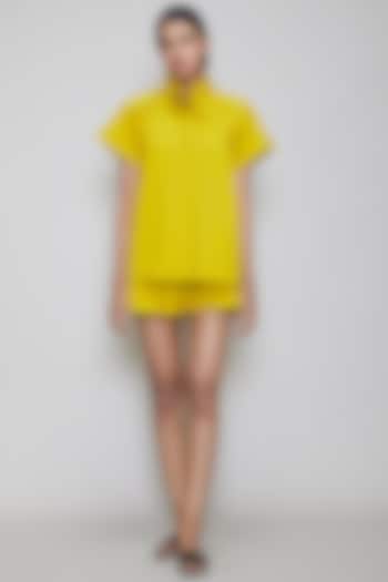 Yellow Handwoven Cotton Shirt With Shorts by Mati