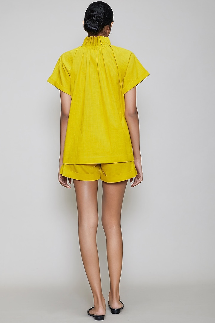Yellow Handwoven Cotton Shirt With Shorts by Mati at Pernia's Pop Up Shop