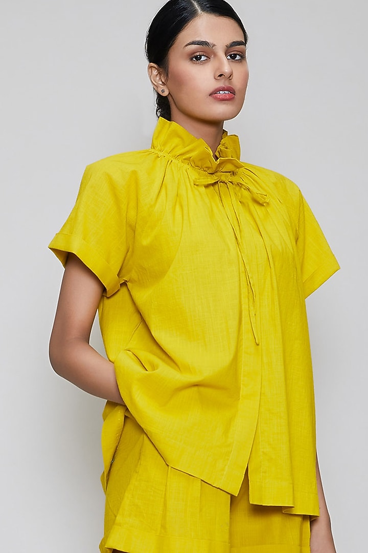 Yellow Handwoven Cotton Shirt With Shorts by Mati at Pernia's Pop Up Shop