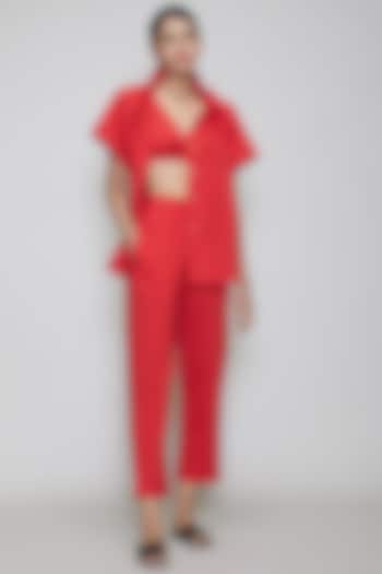 Red Handwoven Cotton Pant Set by Mati