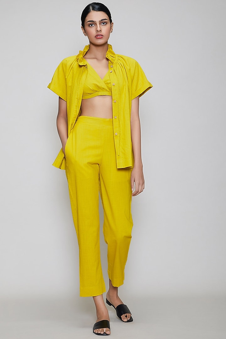 Yellow Handwoven Cotton Pant Set by Mati