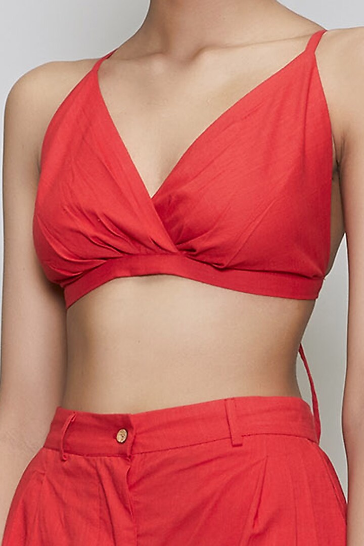 Red Handwoven Cotton Bralette by Mati at Pernia's Pop Up Shop