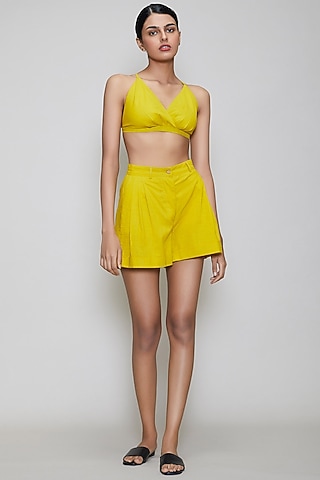 Yellow Handwoven Cotton Shorts by Mati