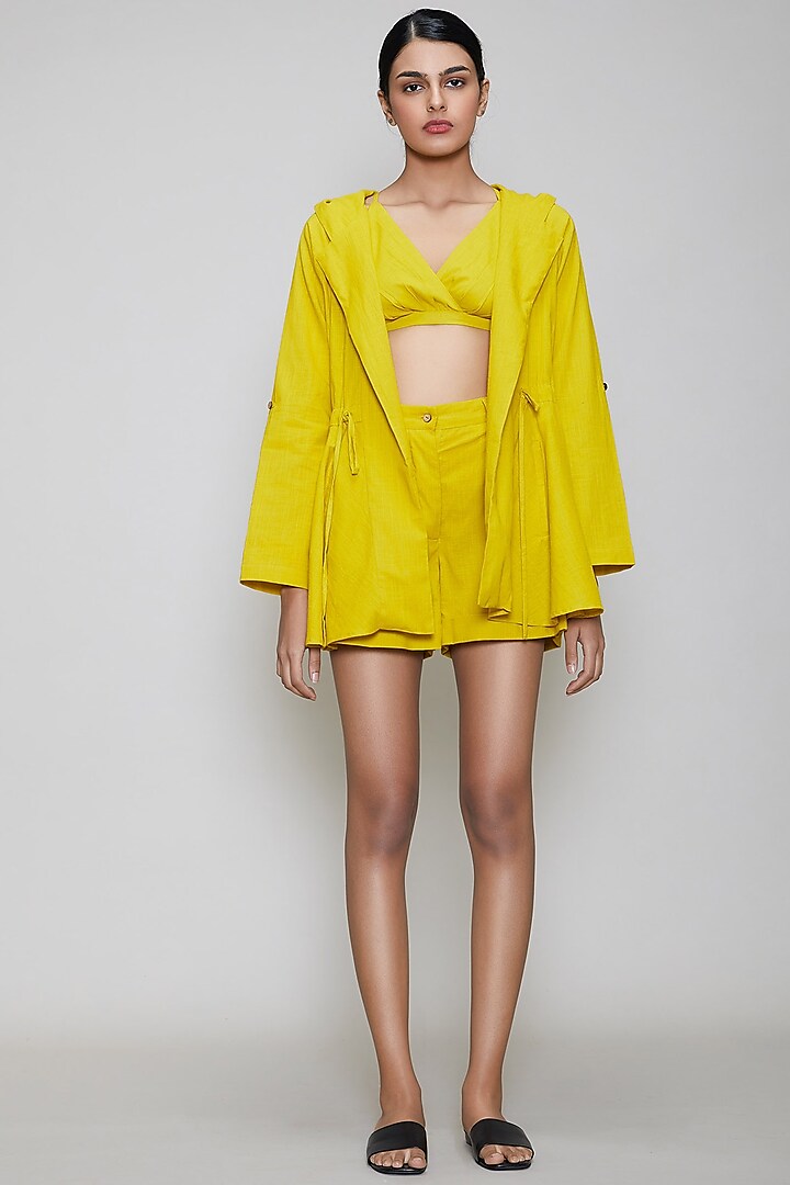 Yellow Handwoven Cotton Jacket Set by Mati