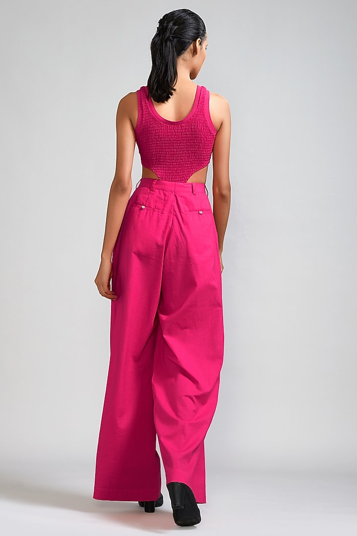 Pink Handwoven Cotton Smocked Bodysuit by Mati at Pernia's Pop Up Shop