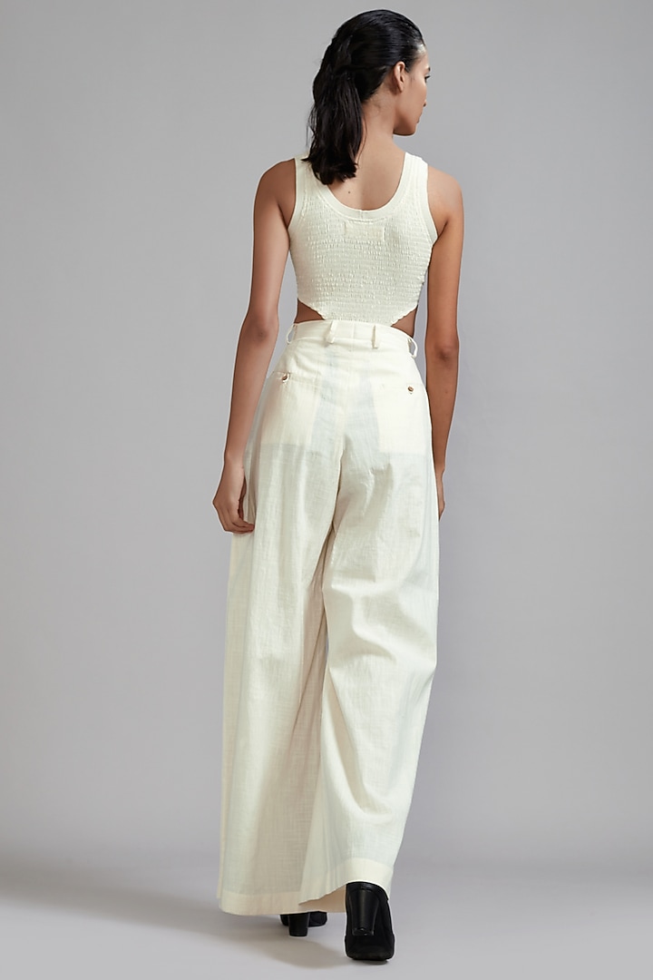 Off-White Handwoven Cotton Smocked Bodysuit by Mati at Pernia's Pop Up Shop