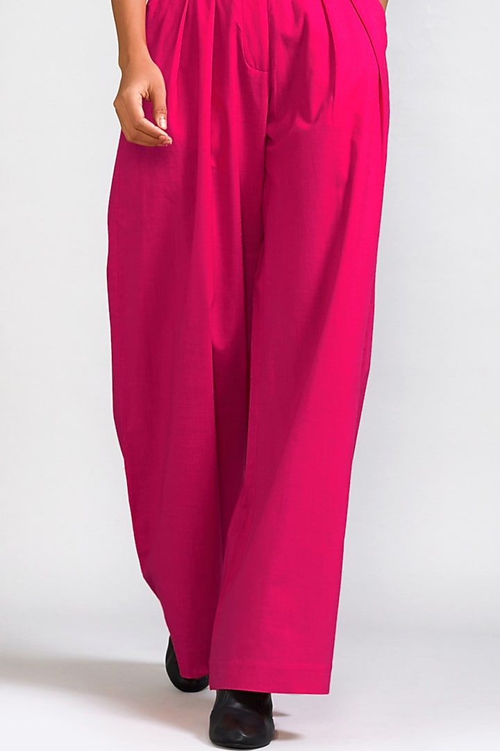 Pink Cotton Pleated Trousers by Mati at Pernia's Pop Up Shop